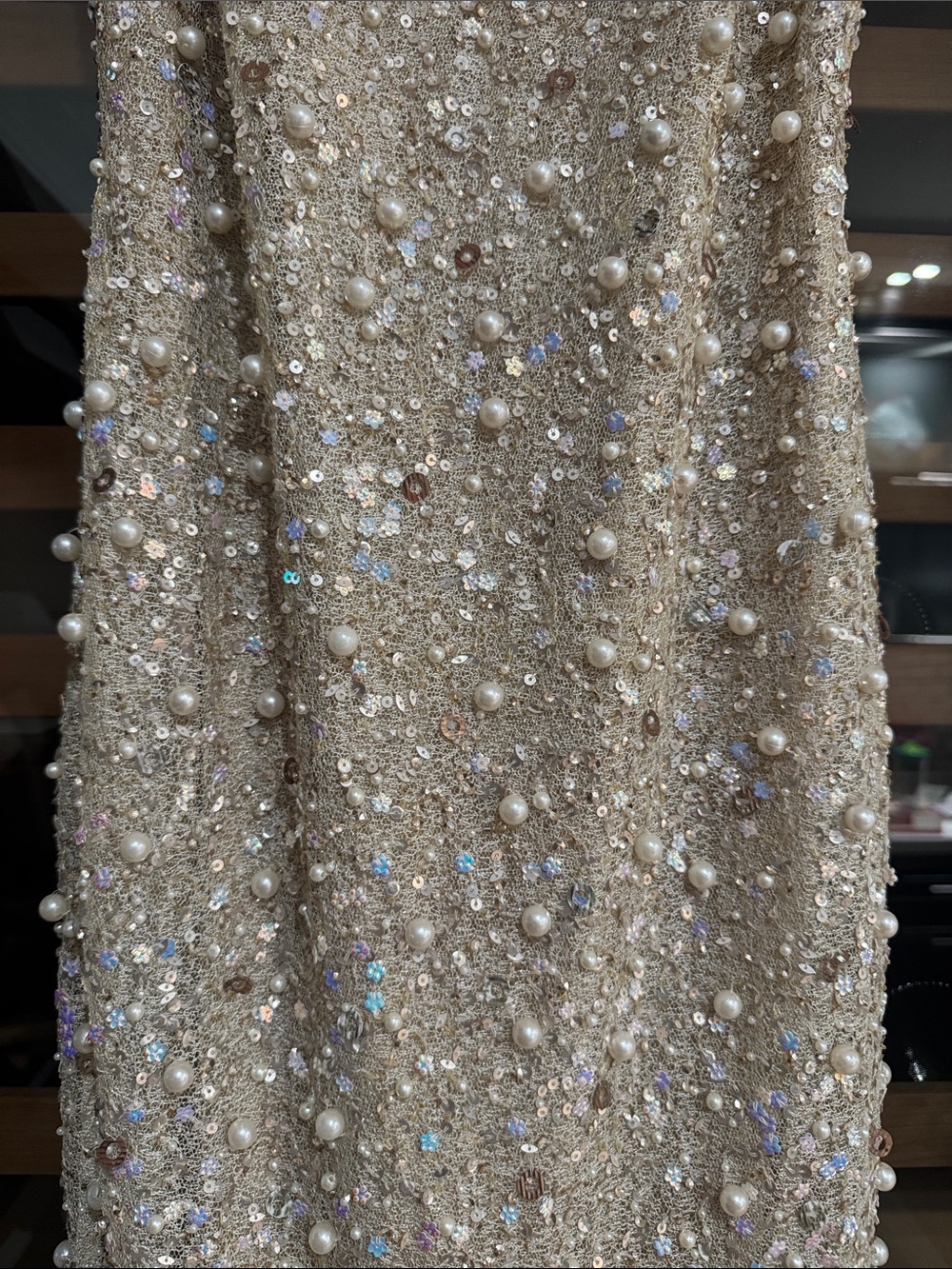 Aidan by Aidan Mattox Champagne Pearl Sequin Cocktail Dress Size 2 - Picture 6 of 8